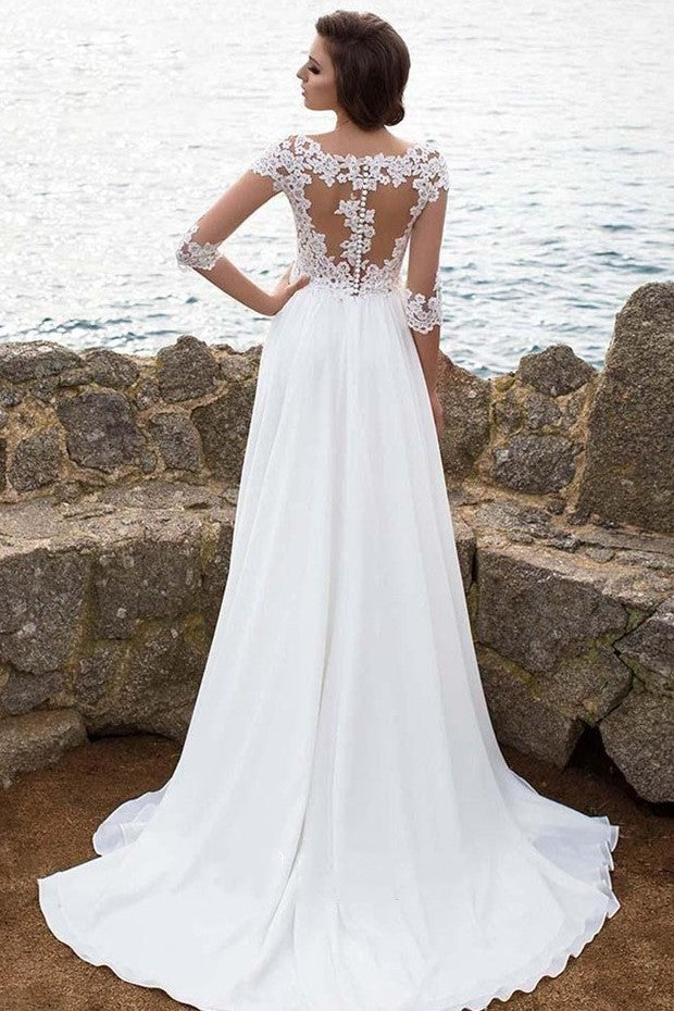 3-4-sleeves-lace-chiffon-bridal-dress-for-beach-weddings-1