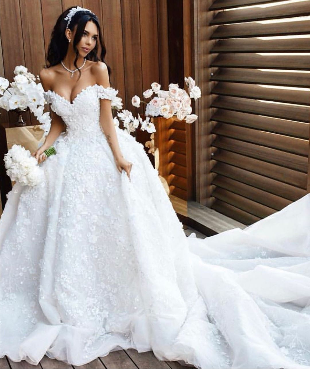 bead-flower-white-princess-wedding-gown-off-the-shoulder-2