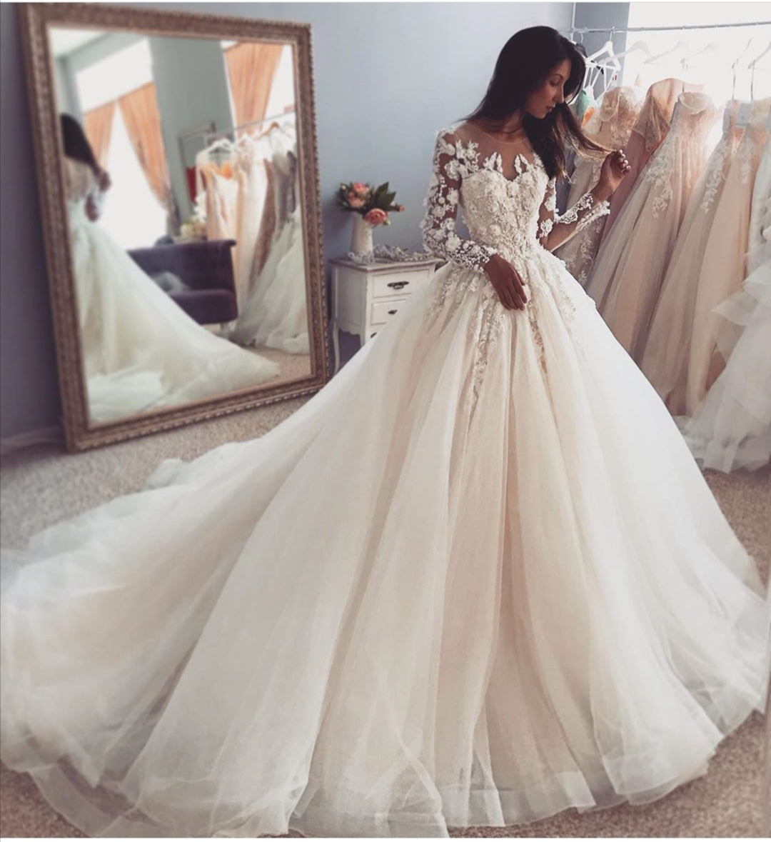 illusion-lace-long-sleeves-bridal-dress-for-wedding-tulle-skirt-2