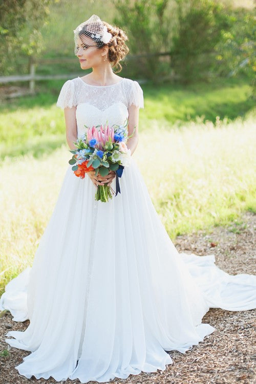 lace-short-sleeves-bride-dress-with-chiffon-skirt