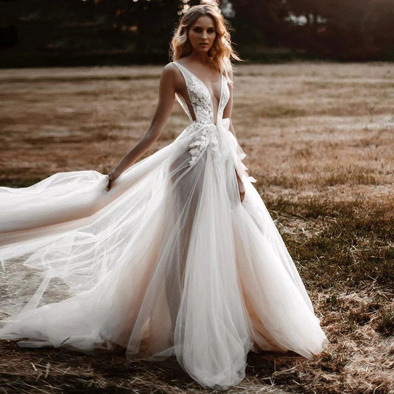 lace-tulle-wedding-dress-with-plunging-v-neck-3