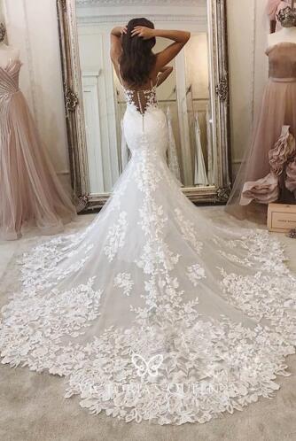Modern and Sexy Lace Bridal Dress Mermaid Train