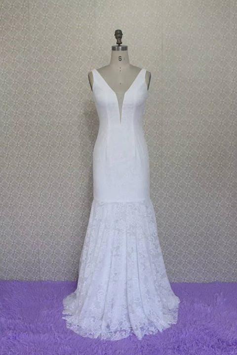 plunging-v-neck-lace-bridal-dresses-2019