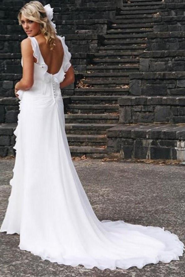 ruffled-neckline-white-chiffon-wedding-gown-for-seaside-1