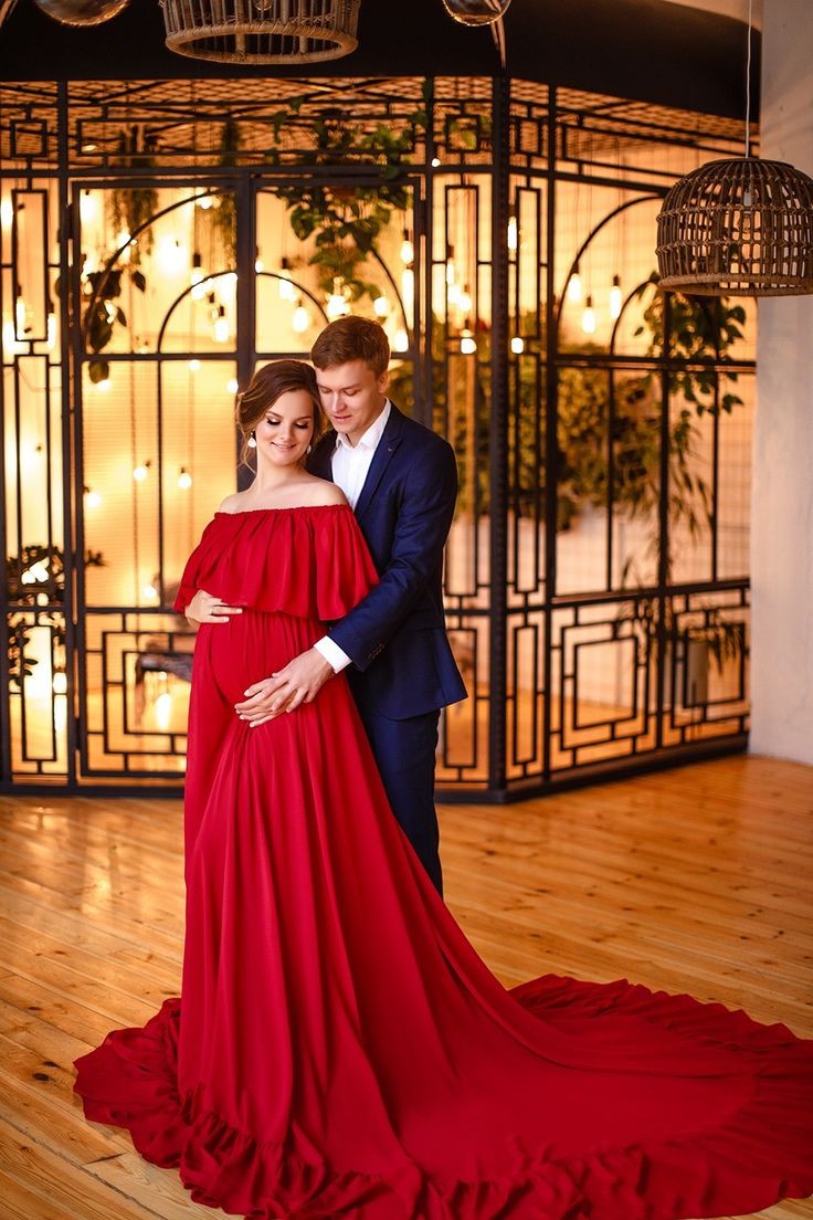 ruffles-off-the-shoulder-red-baby-shower-dresses-with-long-train-1