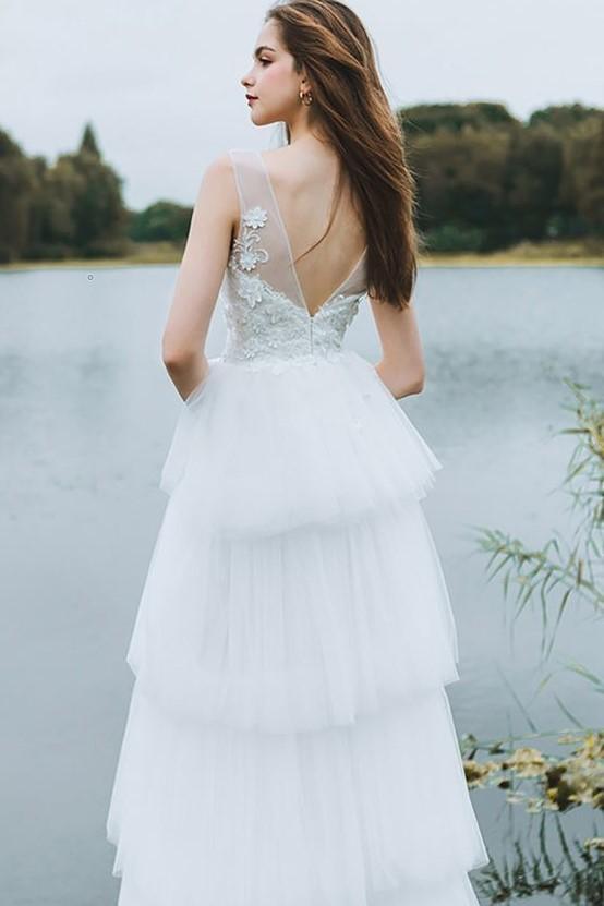 sheer-v-neckline-lace-bride-wedding-dress-with-tiered-tulle-skirt-1