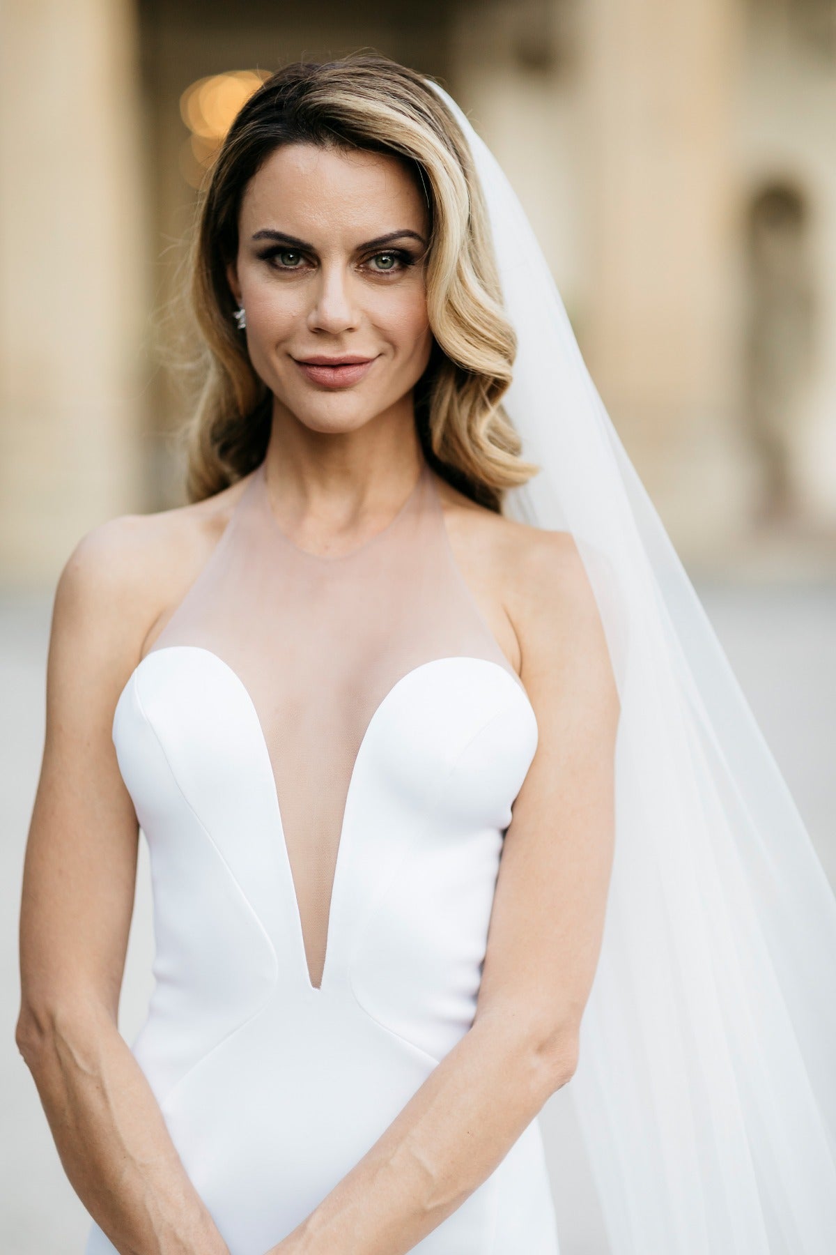 simple-satin-fit-flare-bridal-gowns-with-illusion-neck-2