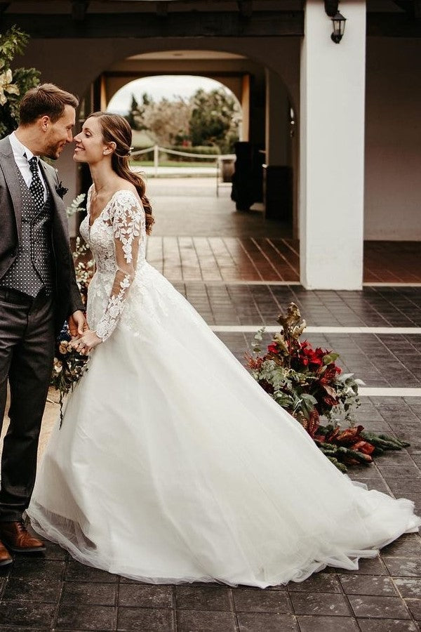 v-neck-tulle-bride-dress-with-sheer-long-sleeves-2