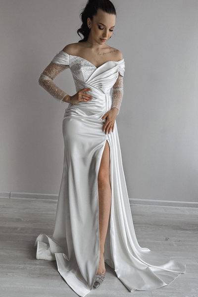 off-the-shoulder-goddess-wedding-dress-with-beaded-sheer-sleeves