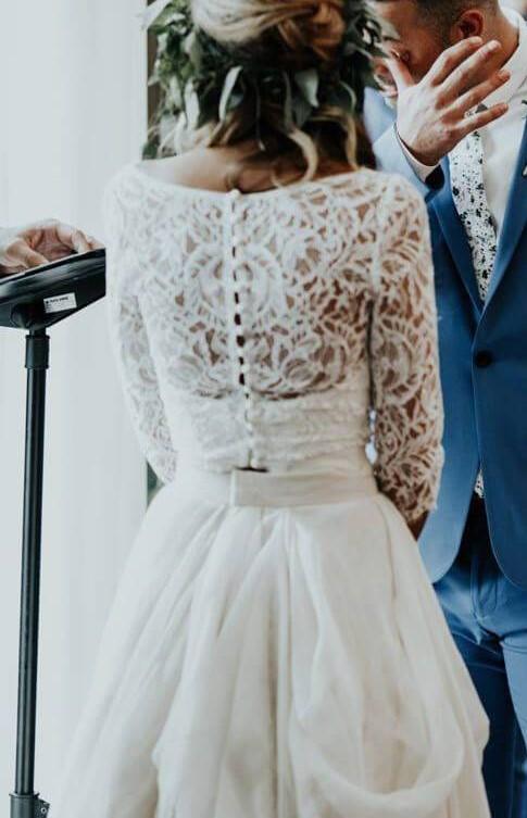 2-piece-boho-wedding-dress-with-lace-sleeves-chiffon-skirt-2