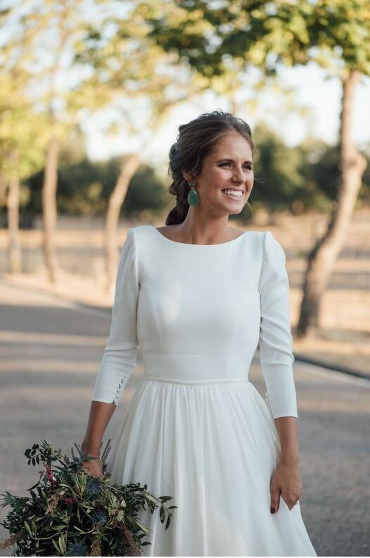Plus Size AlineBeach Wedding Dresses Vneck Puff Sleeve Sweep Train Bride  Gowns  eBay
