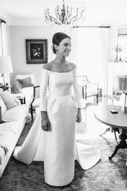 3-4-sleeves-satin-bridal-dresses-with-attached-train
