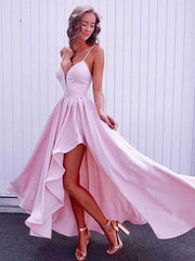 Spaghetti Straps Pink Prom Gown with Irregular Skirt
