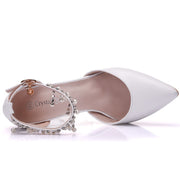 Fringed Sandals Stiletto Pointed White Bridal Shoes Women's High Heels P09L