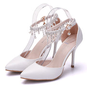 Fringed Sandals Stiletto Pointed White Bridal Shoes Women's High Heels P09L