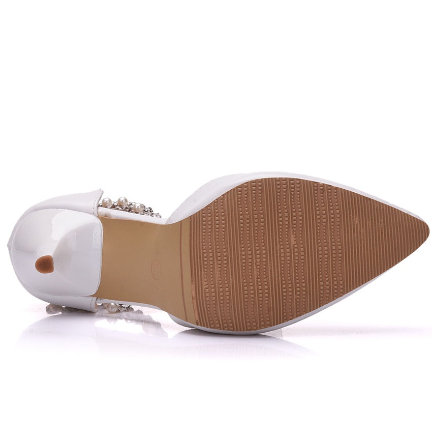 Fringed Sandals Stiletto Pointed White Bridal Shoes Women's High Heels P09L