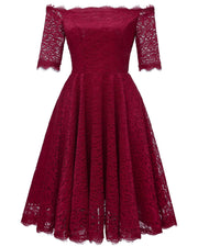 Off-the-shoulder Dark Blue Bridesmaid Wedding Guest Dress with Sleeves