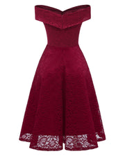 Burgundy Lace Bridesmaid Gown Short Party Dress with Off-the-shoulder