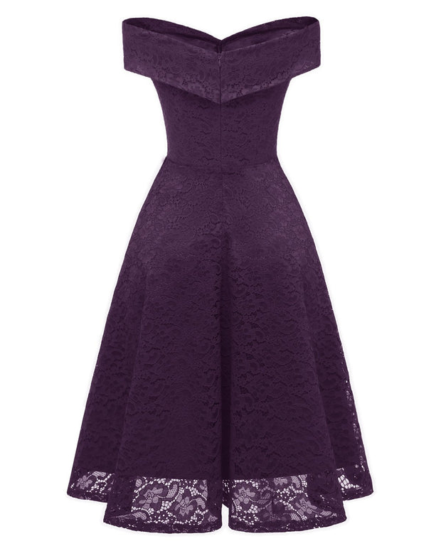 Burgundy Lace Bridesmaid Gown Short Party Dress with Off-the-shoulder