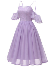 Lace&Chiffon Short Bridesmaid Dress Off-the-shoulder