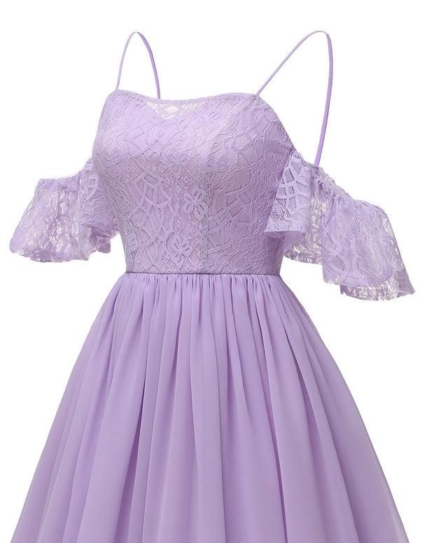 Lace&Chiffon Short Bridesmaid Dress Off-the-shoulder