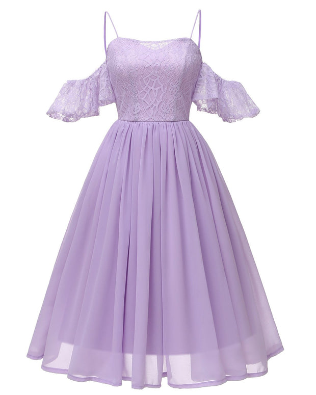 Lace&Chiffon Short Bridesmaid Dress Off-the-shoulder
