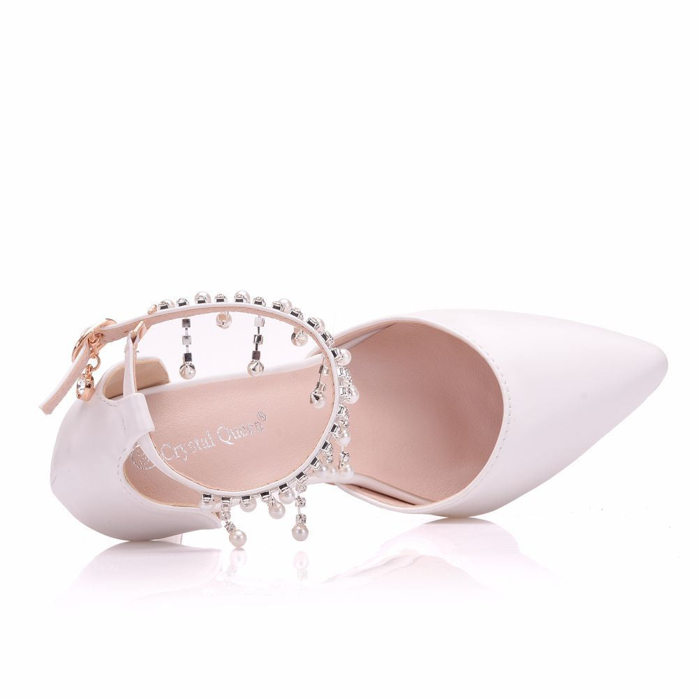 Fringed Sandals Stiletto Pointed White Bridal Shoes Women's High Heels P09L