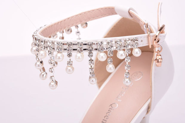 Fringed Sandals Stiletto Pointed White Bridal Shoes Women's High Heels P09L