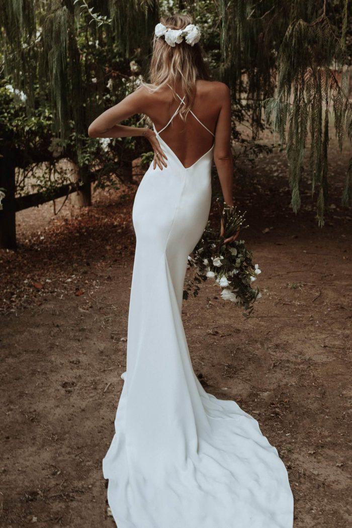 Open Back Simple Boho Bridal Dresses with V-neckline
