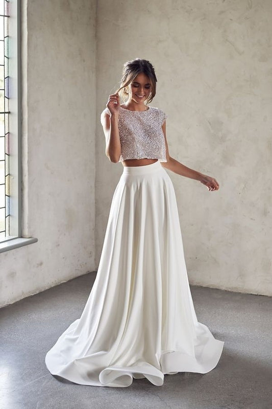 A-line 2 Piece Bridal Dresses with Sequin Beads Separates