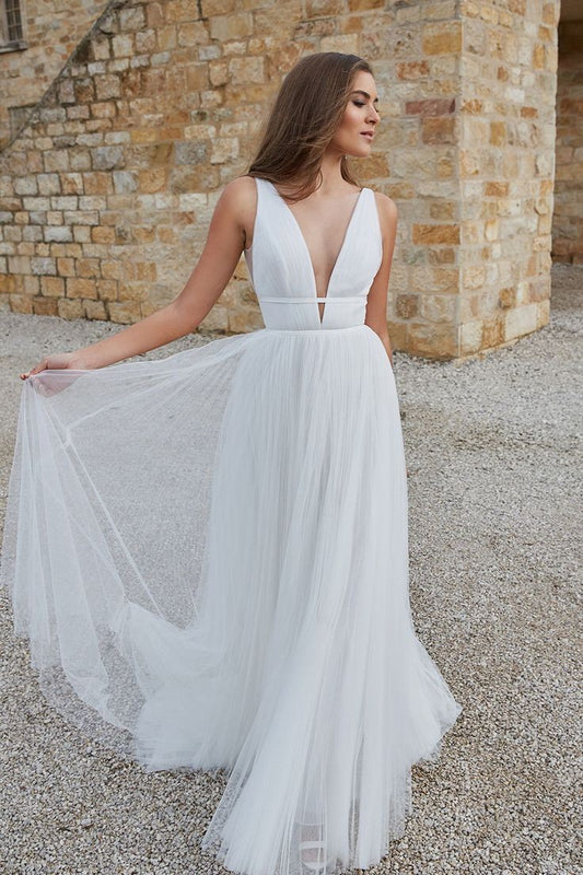 a-line-ruching-tulle-boho-bride-dress-2020