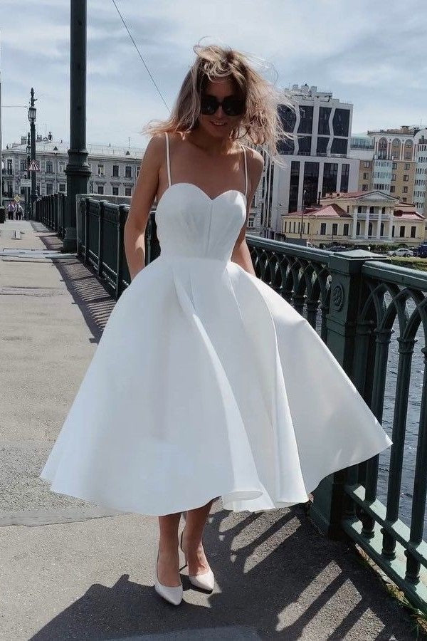 a-line-satin-white-tea-length-bridal-dresses-with-thin-straps