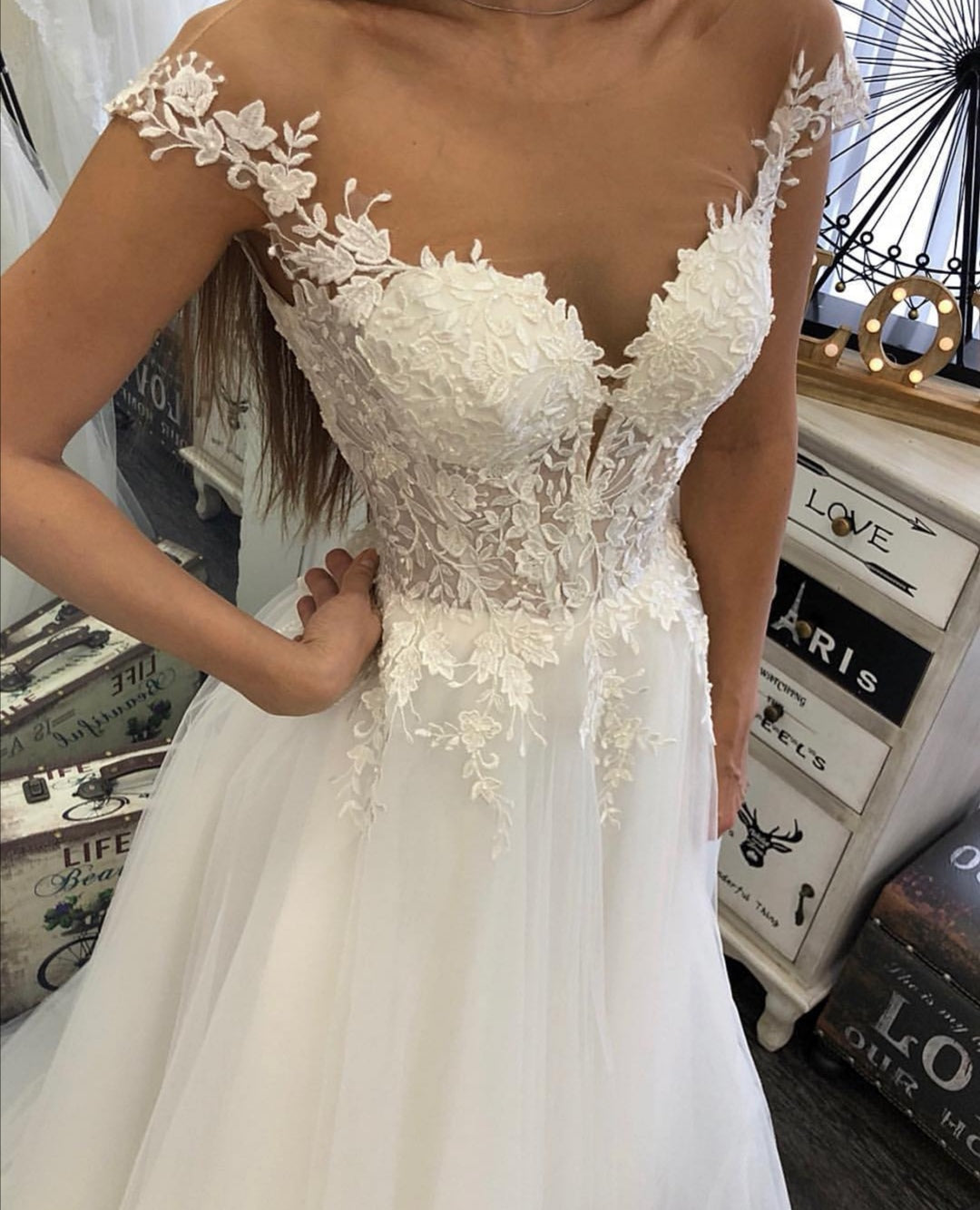 a-line-tulle-boho-lace-wedding-gown-capped-sleeves-1