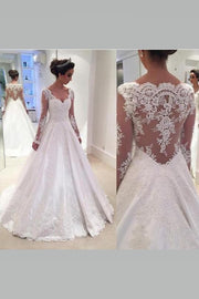 appliqued-lace-long-sleeves-wedding-dress-satin-skirt