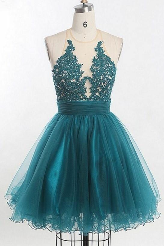 appliques-tulle-teal-homecoming-dress-with-illusion-neckline
