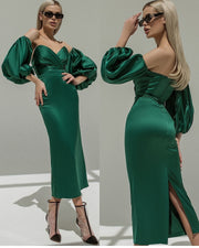 Backless Green Prom Gown with Removeable Sleeves