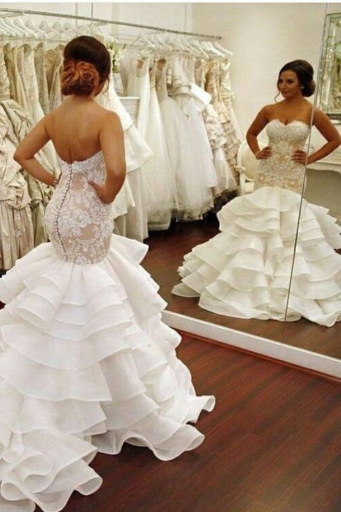 backless-lace-strapless-bridal-dresses-mermaid-ruffled-train-1