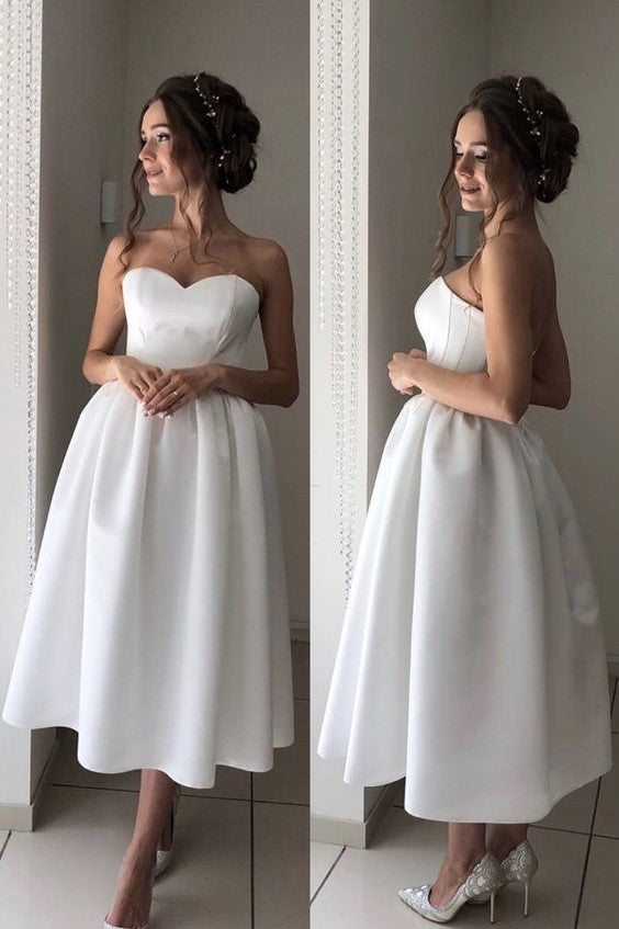 bandeau-strapless-tea-length-casual-wedding-dresses-2020