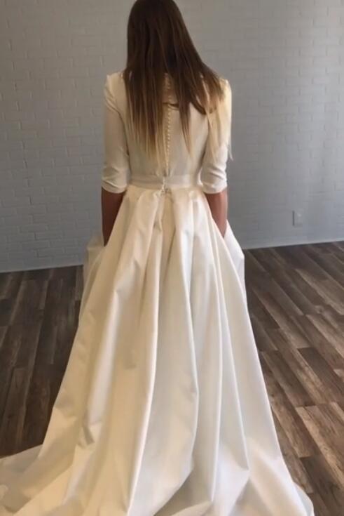 bateau-satin-half-sleeves-wedding-dresses-with-pockets-1