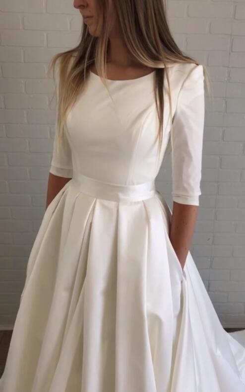 bateau-satin-half-sleeves-wedding-dresses-with-pockets-3