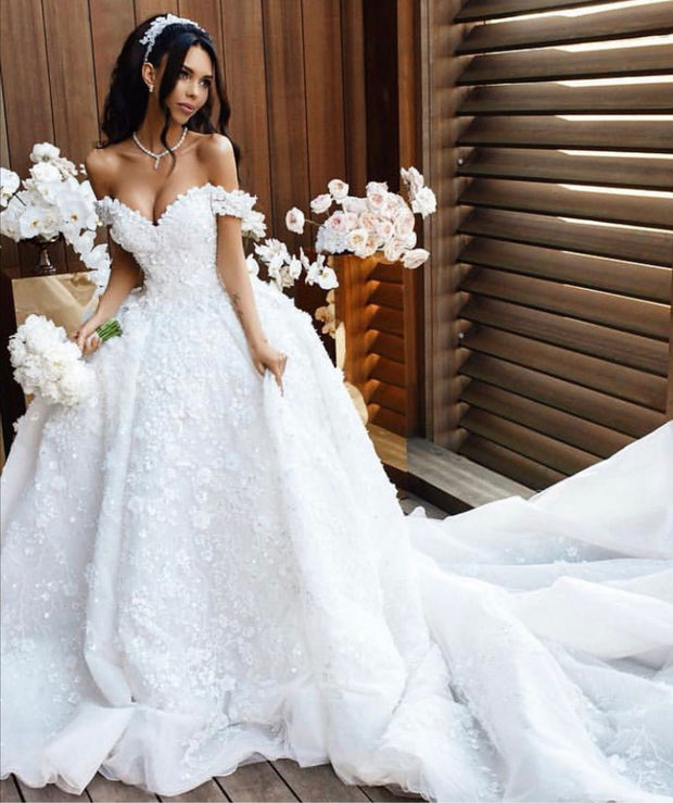 bead-flower-white-princess-wedding-gown-off-the-shoulder-2