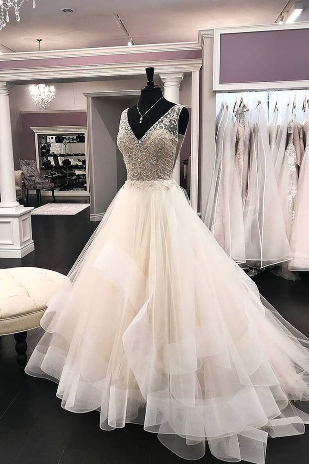 beaded-v-neckline-bride-wedding-gown-tulle-skirt-with-netting-trim