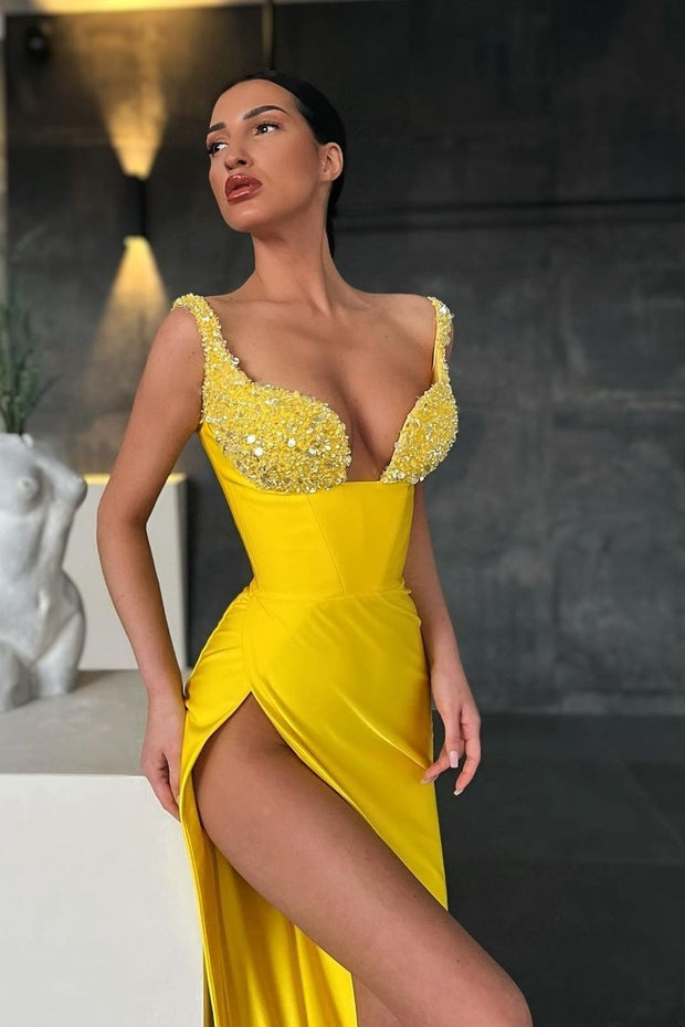 beaded-yellow-prom-dresses-with-side-split-1