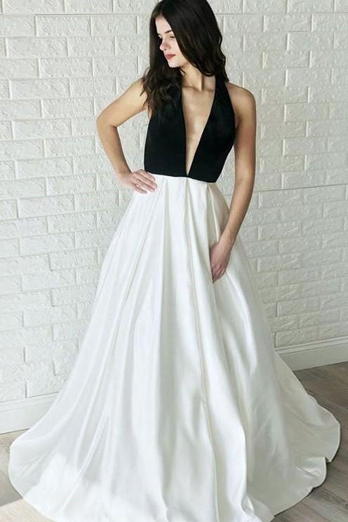 black-and-white-wedding-dresses-with-halter-neckline