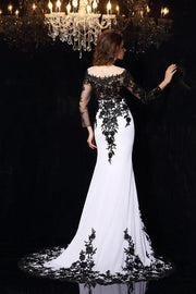 black-floral-lace-wedding-dress-white-chiffon-illusion-neckline-1