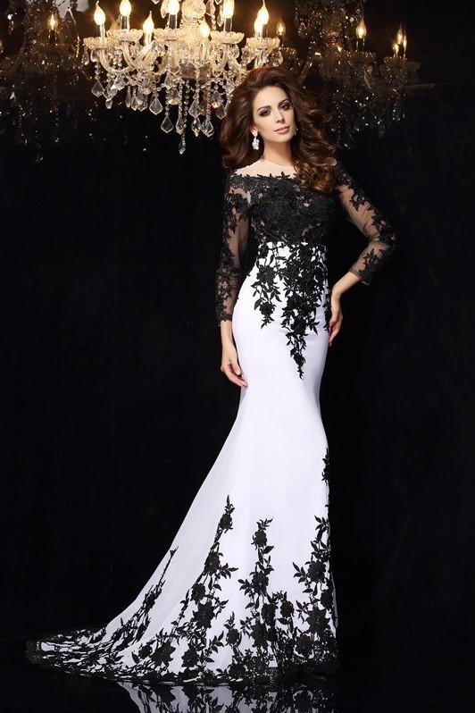 black-floral-lace-wedding-dress-white-chiffon-illusion-neckline-2