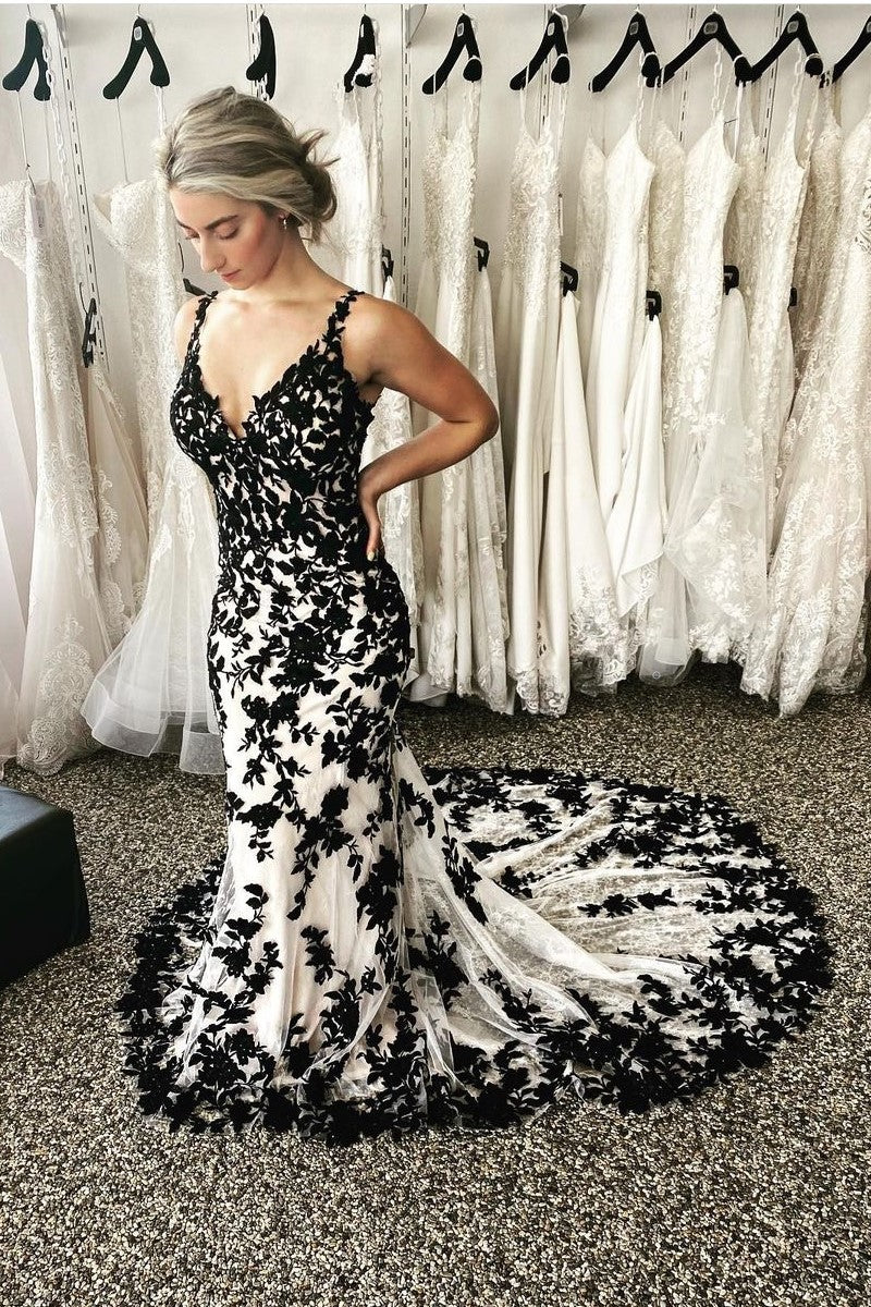 black-lace-appliques-wedding-gown-v-neckline-1