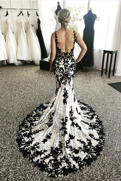 black-lace-appliques-wedding-gown-v-neckline