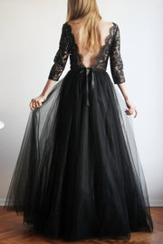 black-tulle-lace-evening-gown-with-three-quarter-sleeves-1