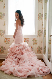 blush-pink-organza-mermaid-wedding-gown-ruffles-skirt-1